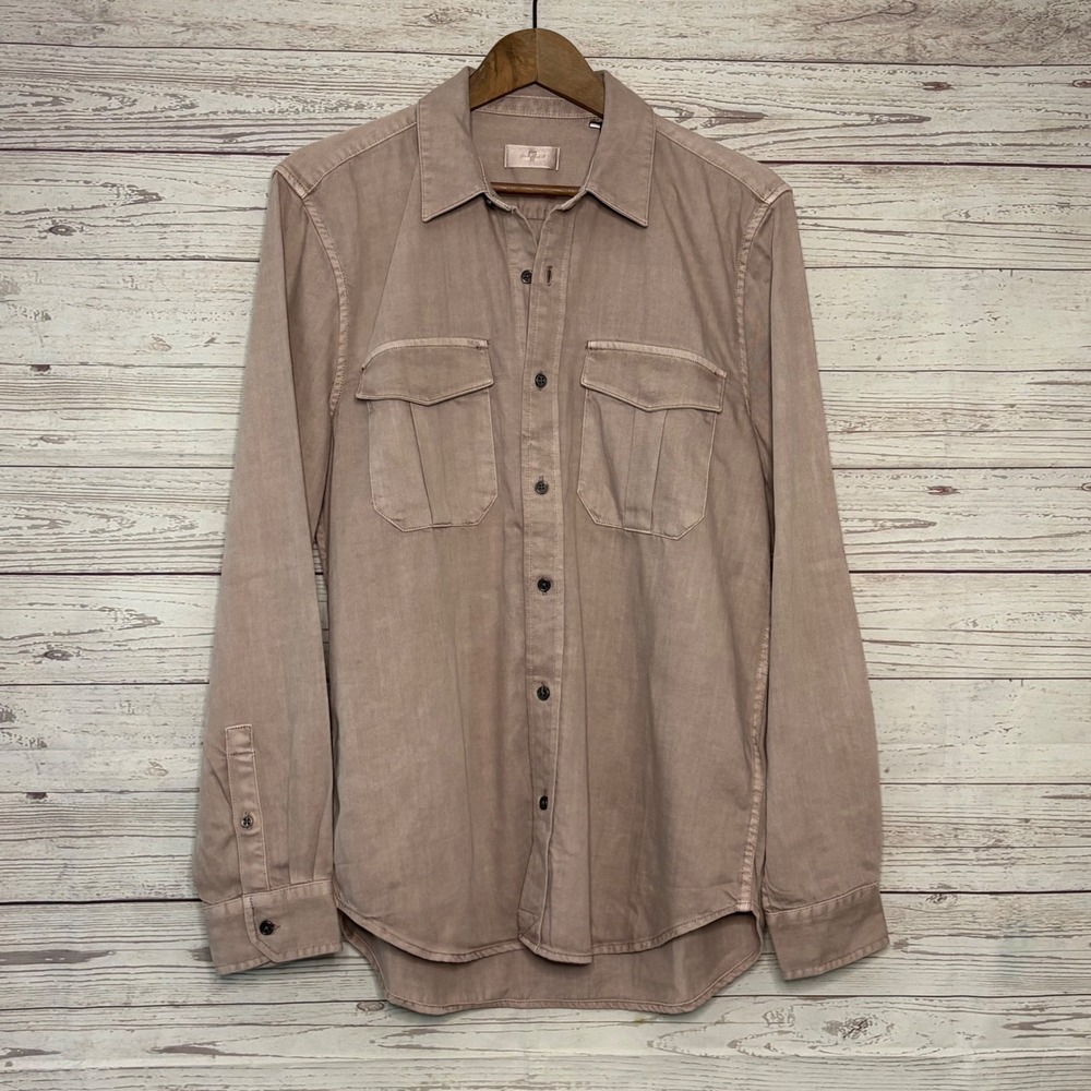 7 For All Mankind Mens LS Button Down Shirt Mauve Khaki Size M NWT MSRP $178